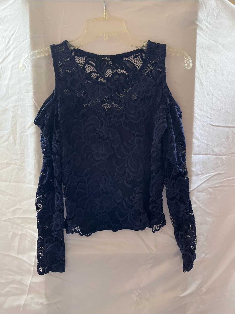 Ambiance Off-Shoulder Lace Long-Sleeve Top - Navy